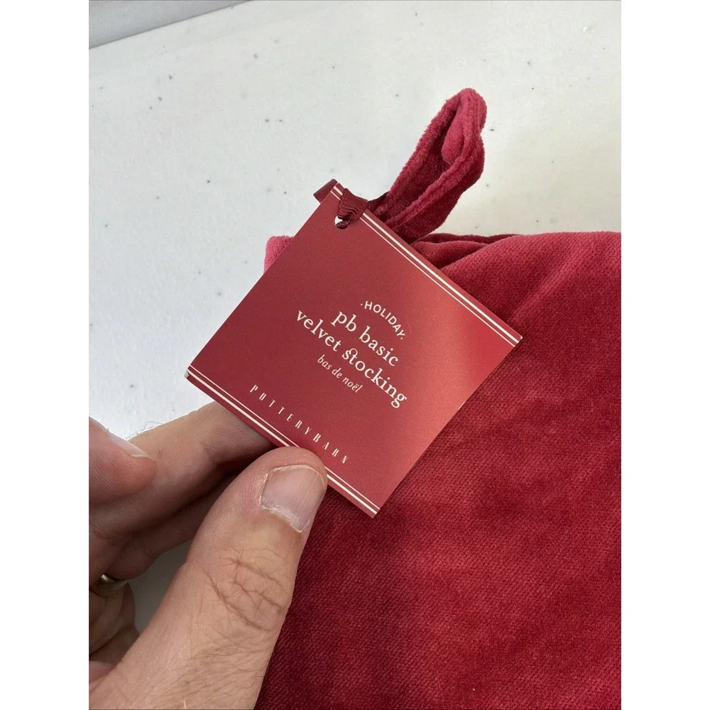 New Lot of 2 Pottery Barn Basic Velvet Christmas Stocking Green w Red Cuff